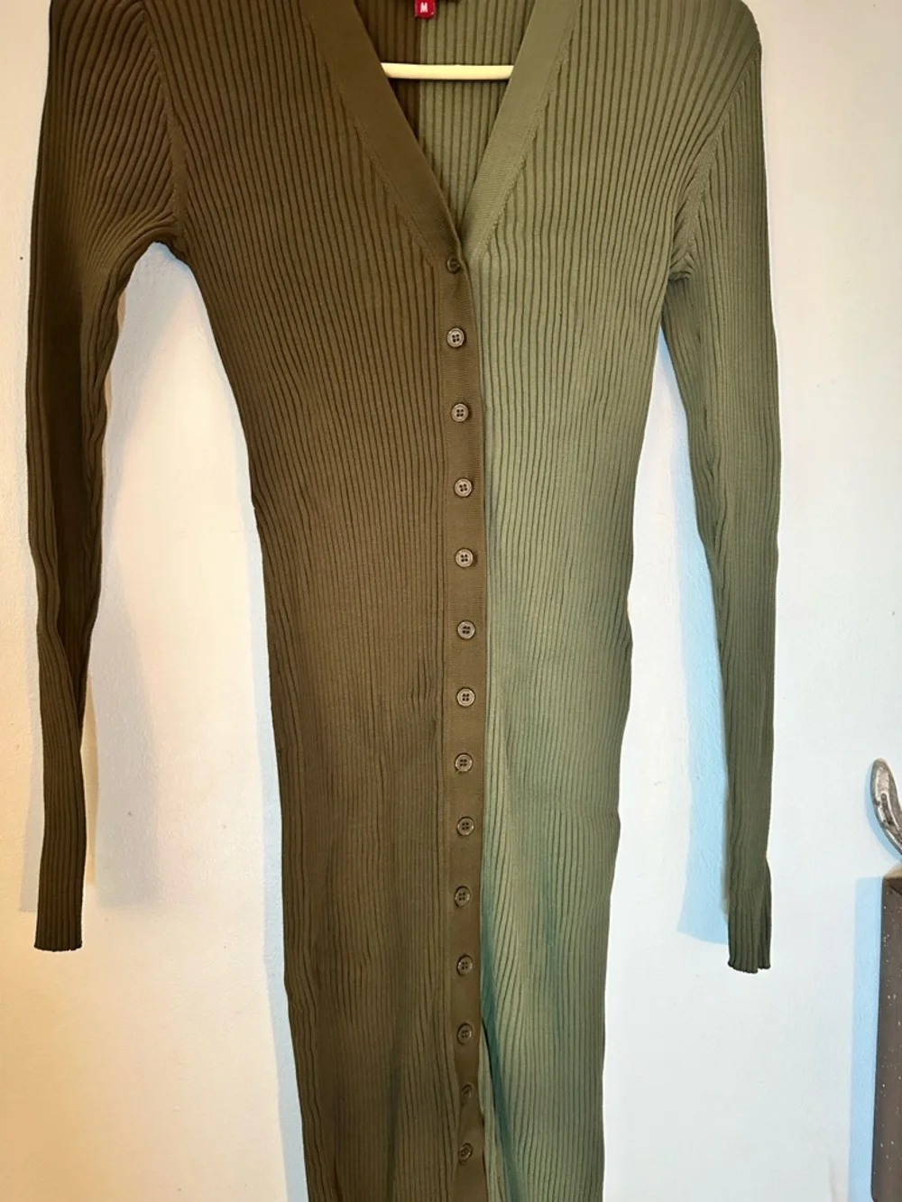 STAUD Shoko Two-Tone Ribbed Button-Front Midi Sweater Bodycon Dress Size M - Picture 5 of 7